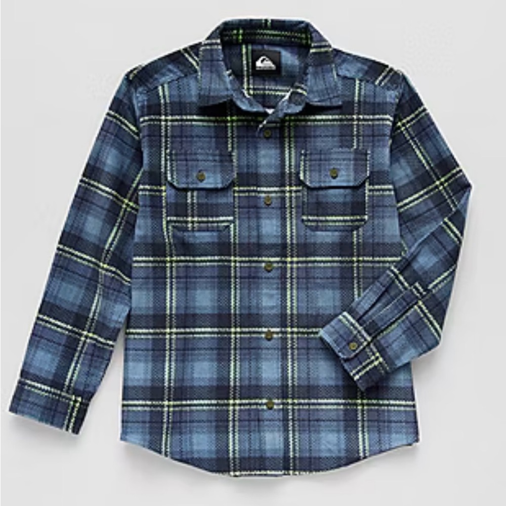 Quiksilver Blue Plaid Button Down Shirt Jacket